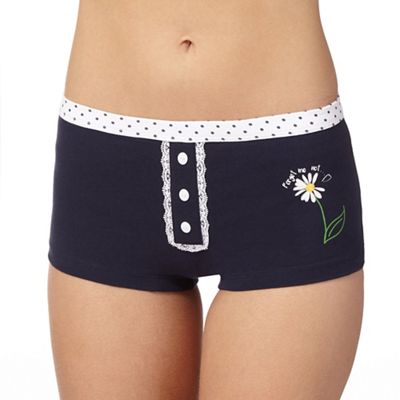 Navy 'Forget me not' daisy print shorts